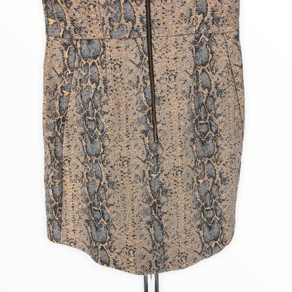 Topshop Tan Grey Snakeskin Print Mini Dress Metallic Gold Snake Minidress sz 8 - Picture 9 of 14